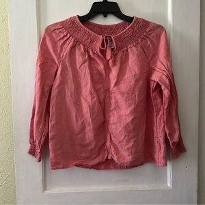 Rachel Zoe Boho Linen Blend Smocked Long Sleeve Blouse Top